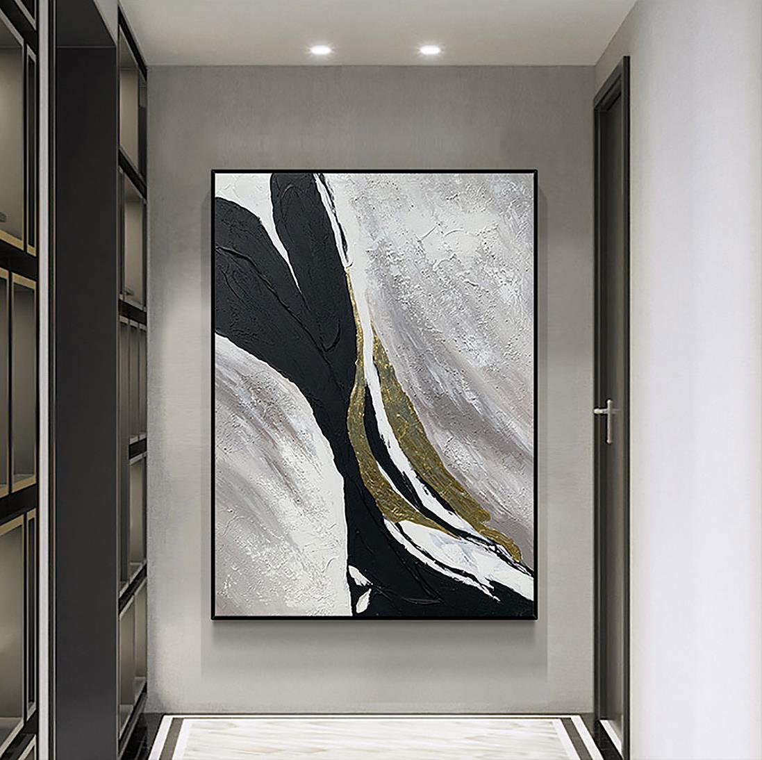 黒と白の抽象的な 05 ウォール アート ミニマリズム油絵